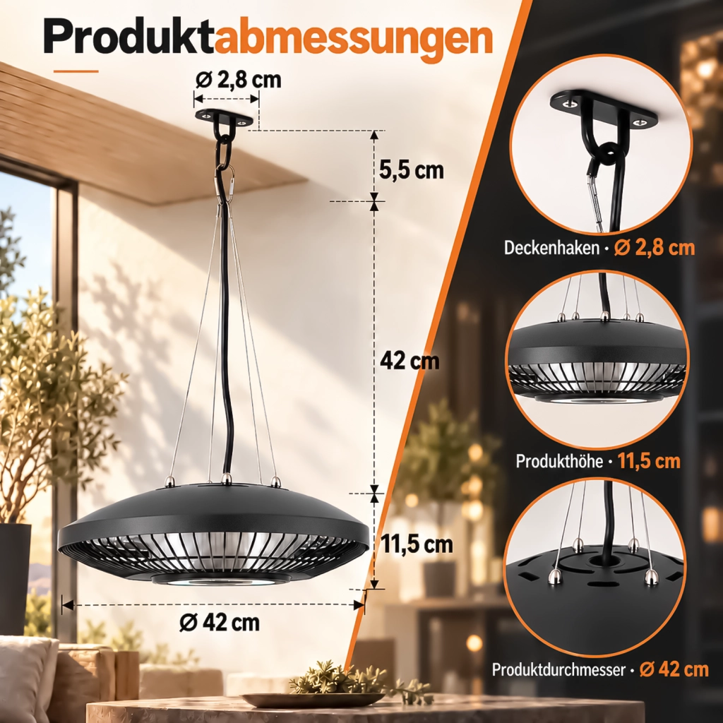 ZMH Riscaldatore A Infrarossi Riscaldatore Da Soffitto Per Esterno 2000 Watt Con Luce Per Terrazza Montaggio A Soffitto