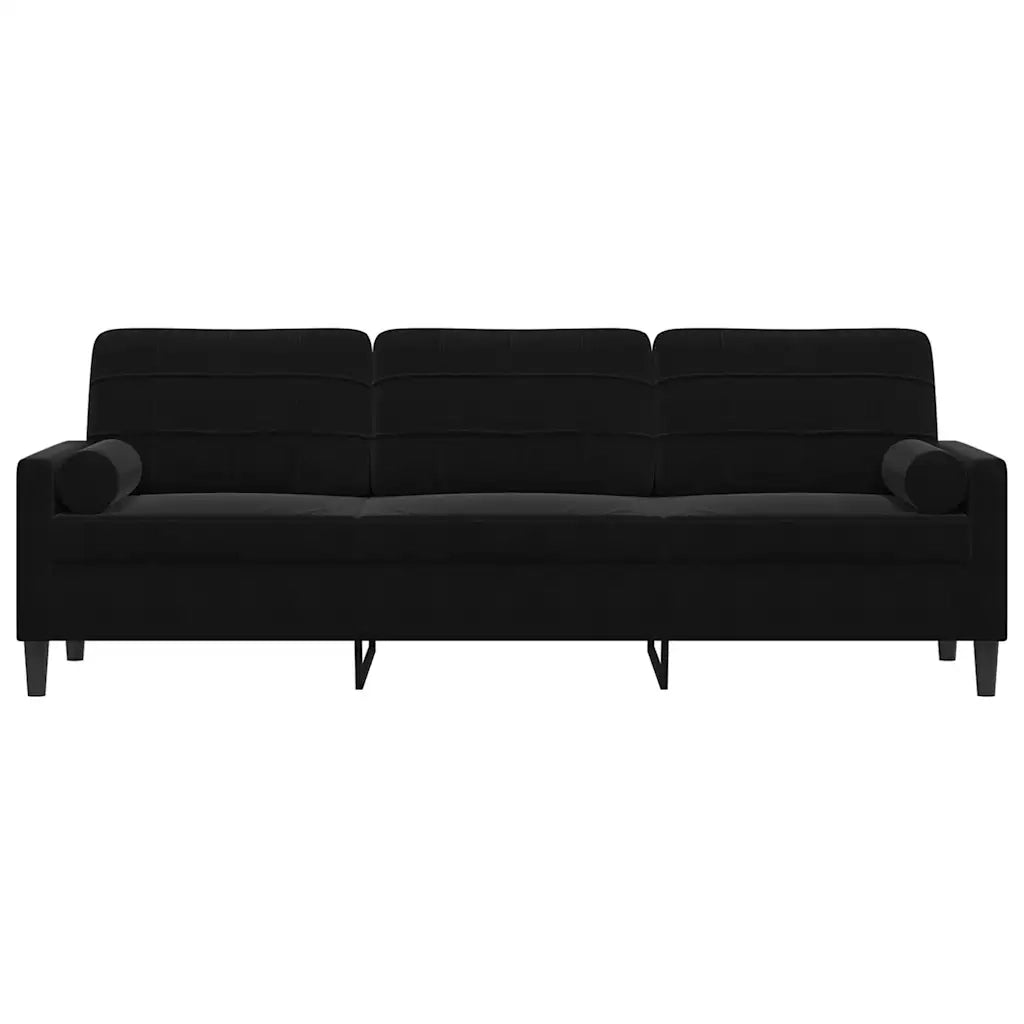 Divano | Divano da soggiorno | Sofa a 3 Posti con Cuscini Nero 210 cm in Velluto