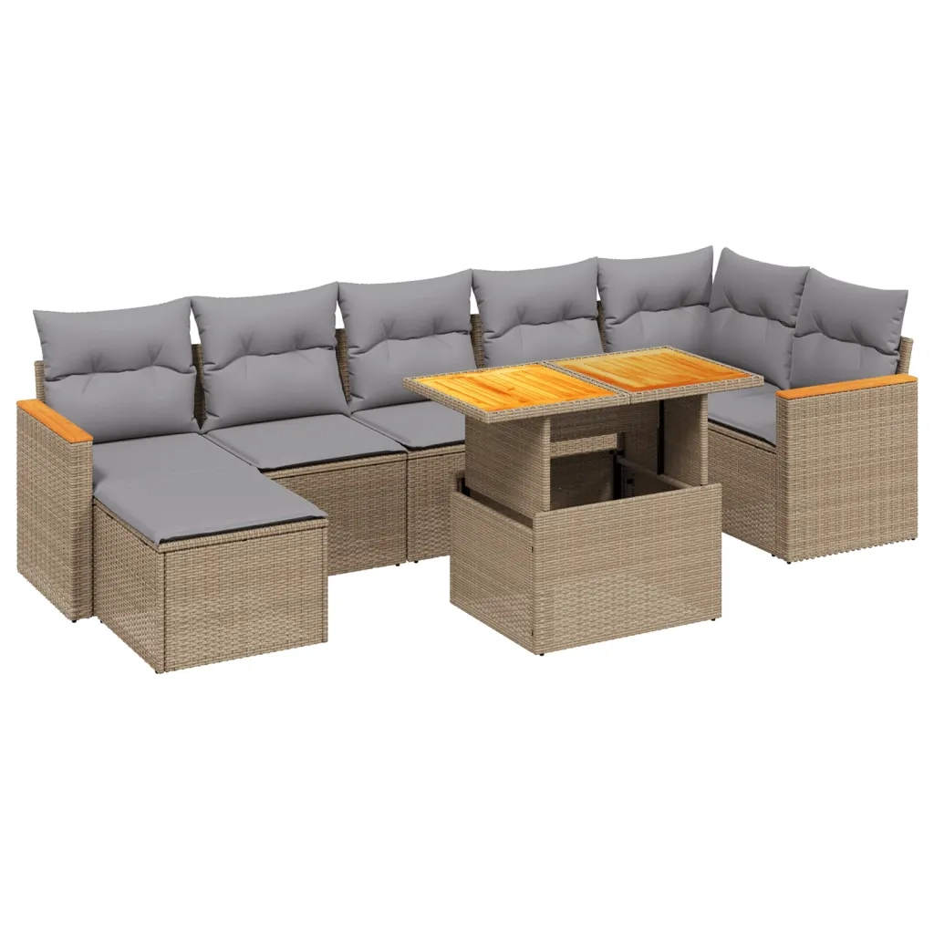 Set Divano da Giardino 8 pz con Cuscini Beige in Polyrattan 3273187