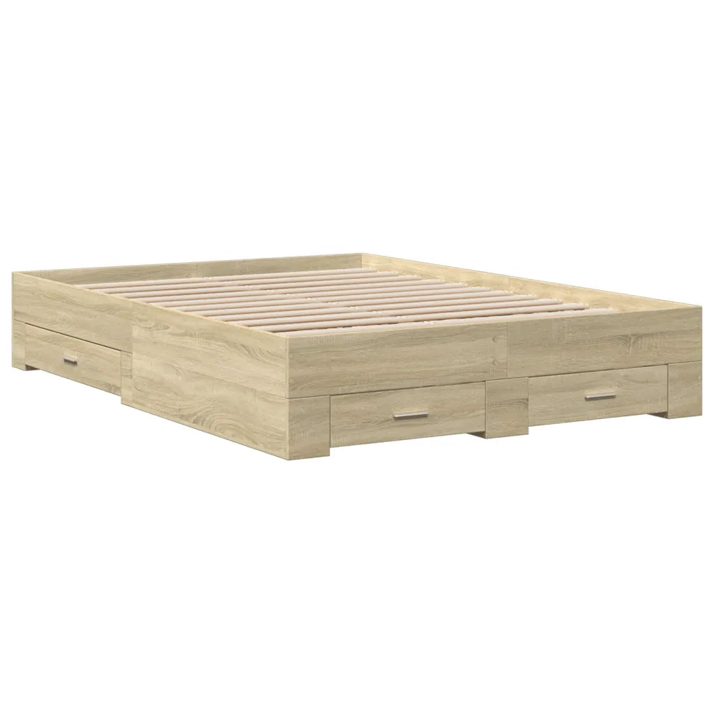 Letto matrimoniale | Letto per adulti | Giroletto Cassetti Rovere Sonoma 140x190 cm Legno Multistrato