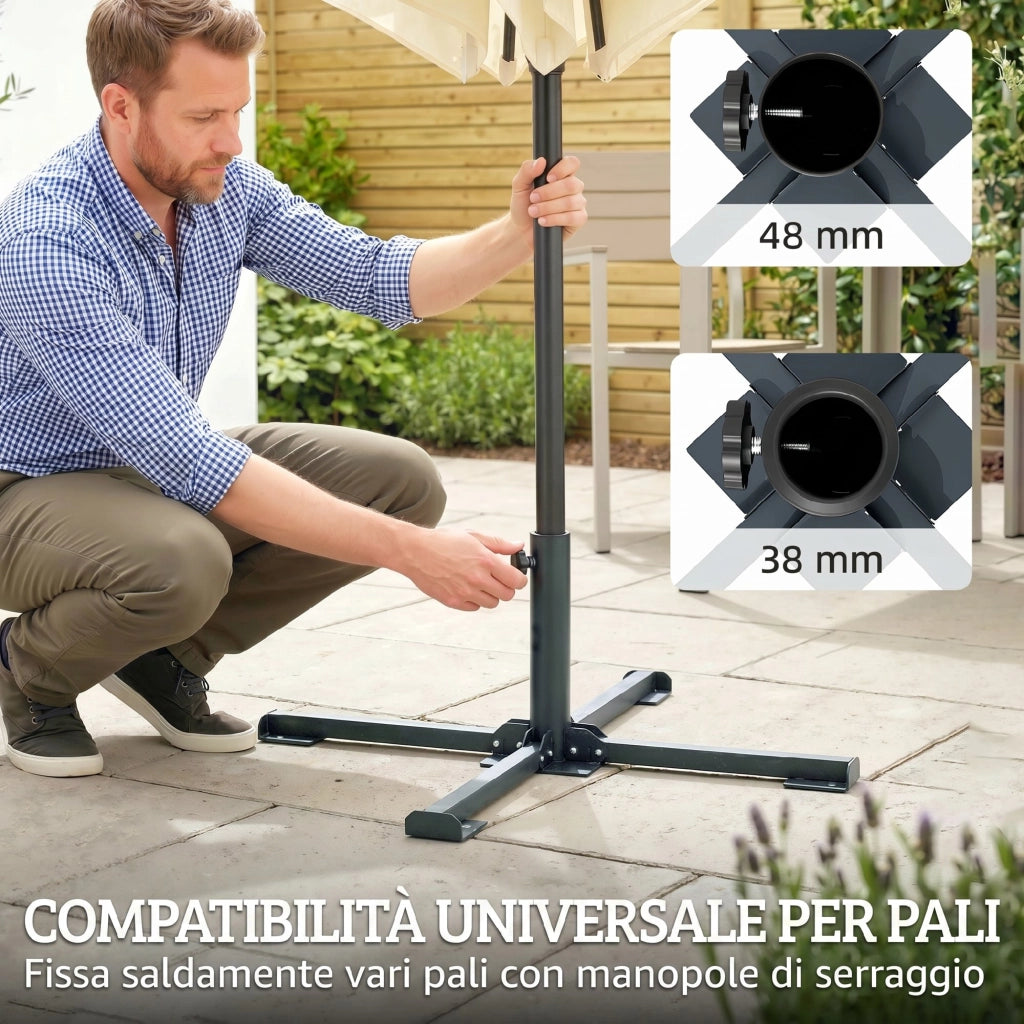 Base pieghevole a croce per ombrelloni 38-48 mm, supporto patio, grigio scuro