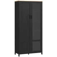 Mobile Dispensa Cucina in Legno a 9 Ripiani Regolabili con Ante in Vetro, 76x36x160 cm, Nero e color Legno