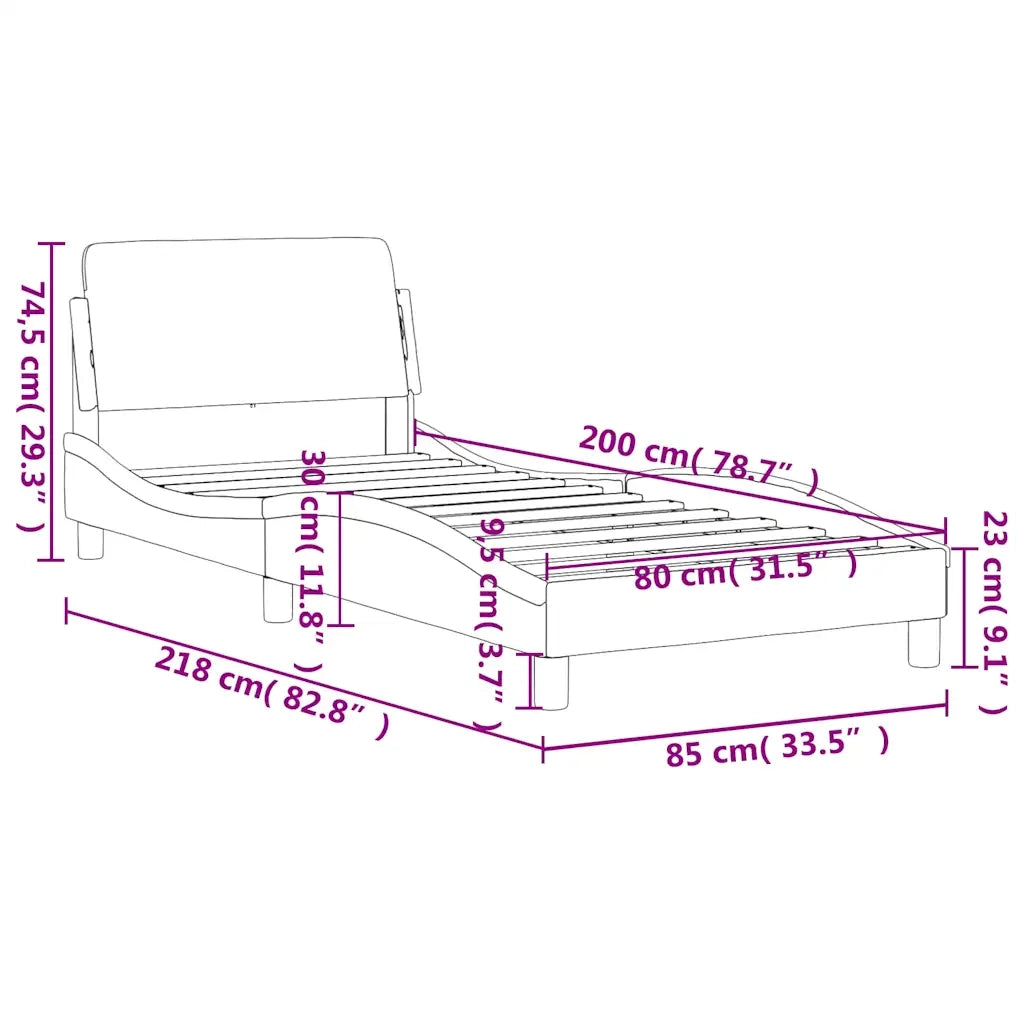 Letto singolo | Letto per adulti | Giroletto Dover Grigio Chiaro 80x200 cm Velluto