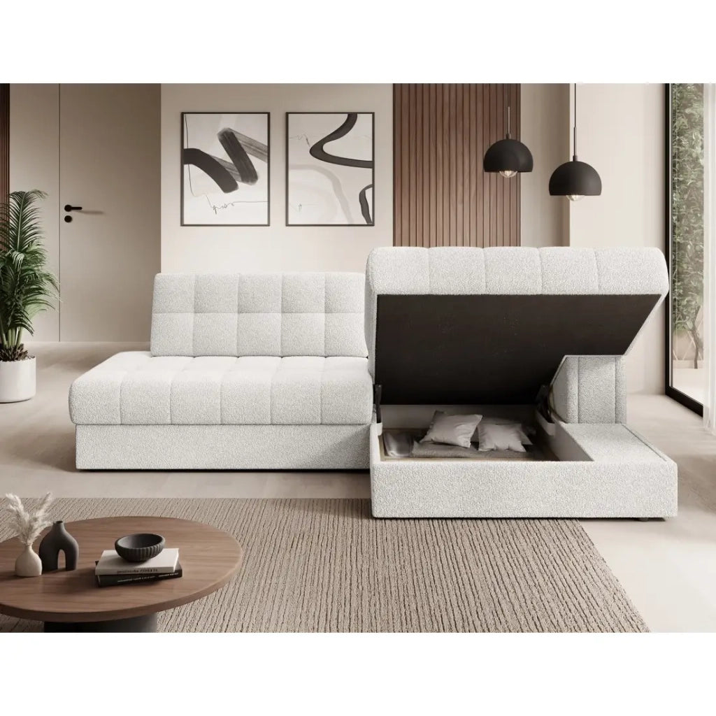Divano angolare convertibile CUBITO bianco 240 cm con vano contenitore angolo destro