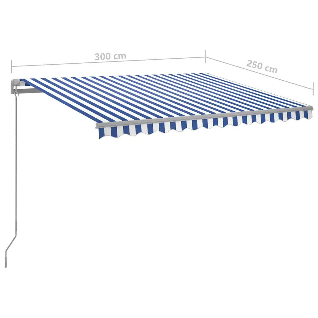 Tenda da Sole Retrattile Manuale con LED-Tenda parasole per Patio 300x250cm Blu e Bianco 872839