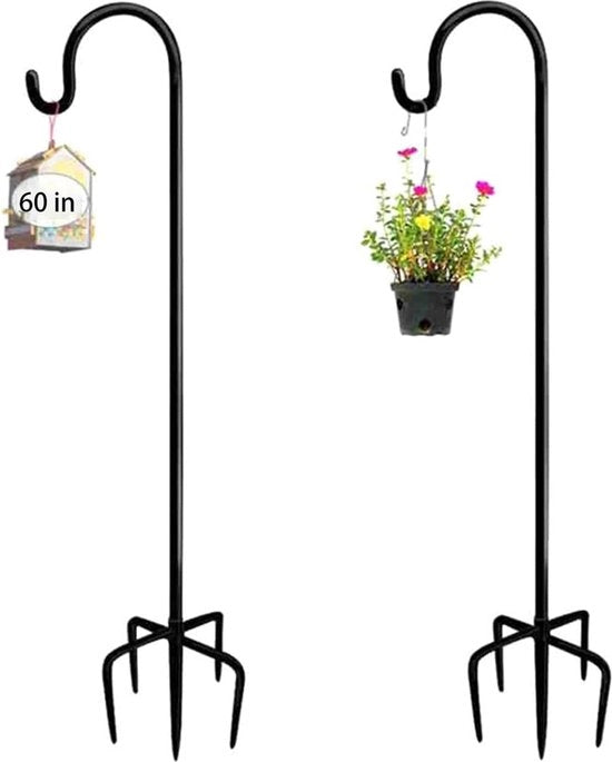 Herdershaken per giardino, 2 pezzi, 152 cm, steccato metallico con uncini in acciaio inossidabile heavy duty con base a 5 uncini per uncino per lanterne solari, vasi per piante, lampioni, casette per uccelli
