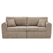 Divano 2 posti relax in chenille con USB; tasca laterale; portabevande e cuscini; marrone