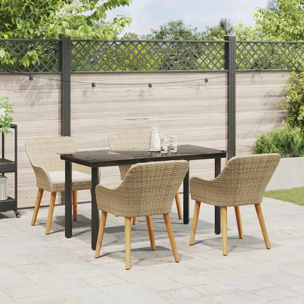 Set da Pranzo per Giardino con cuscino 5 pcs Beige polyrattan
