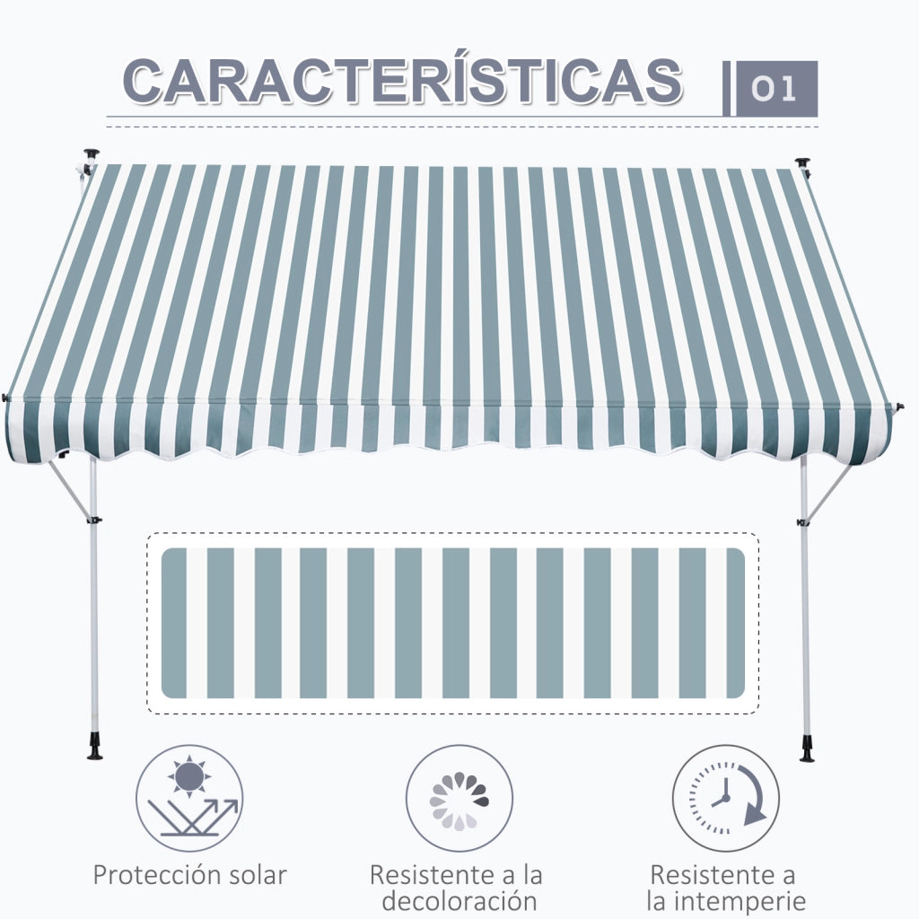 Toldo Retrattile Manuale ¨C zephmum ¨C Verde 300x150x170-280 cm