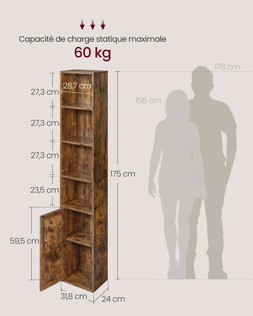 Libreria alta a 6 ripiani con anta vano contenitore aperto 24 x 318 x 175 cm per soggiorno ufficio sala da pranzo marrone 12_0005282