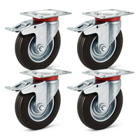 Set 4 ruote piroettanti, freno doppio blocco, Rotella 160mm max 130kg, metallo e gomma piena