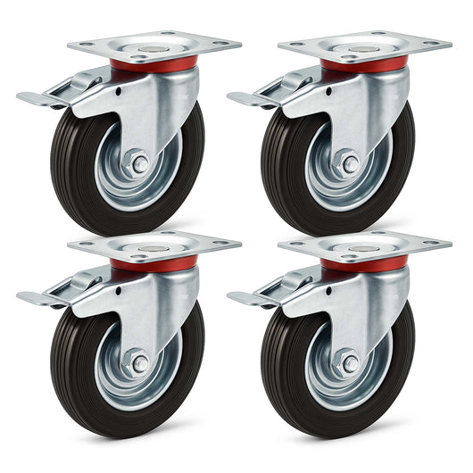 Set 4 ruote piroettanti, freno doppio blocco, Rotella 160mm max 130kg, metallo e gomma piena