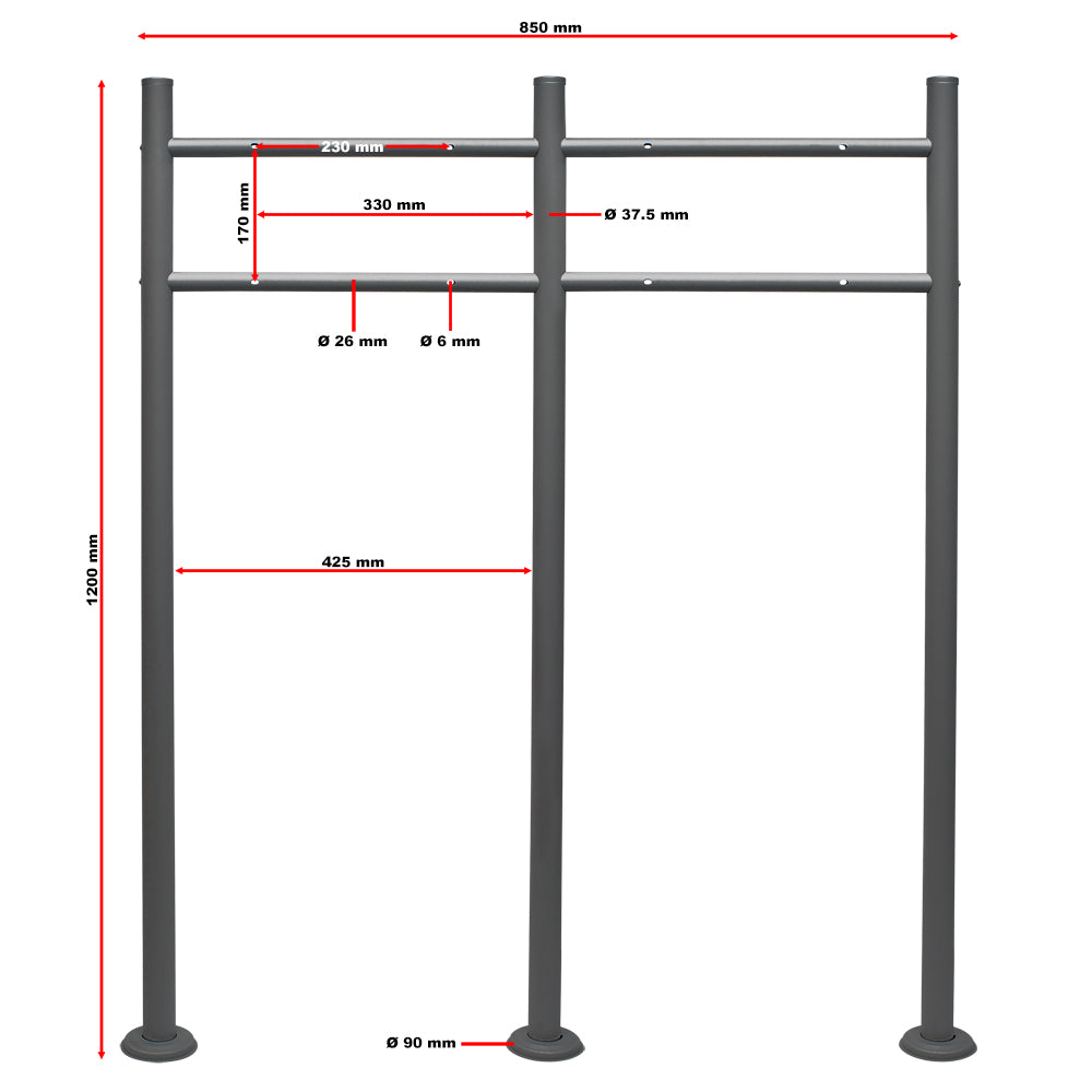 Telaio di supporto per cassetta postale doppia autoportante, verniciato a polvere antracite