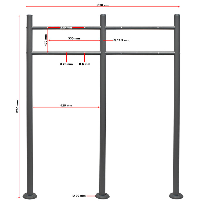 Telaio di supporto per cassetta postale doppia autoportante, verniciato a polvere antracite