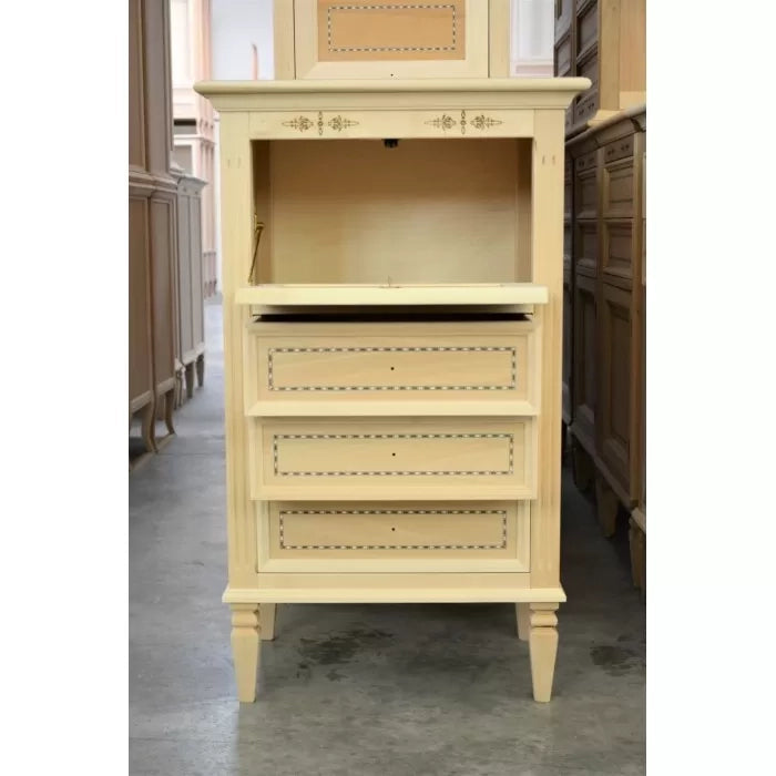 Cassettiera classica in legno grezzo 3 cassetti e ribalta 60x41x100 - Mobili 2G