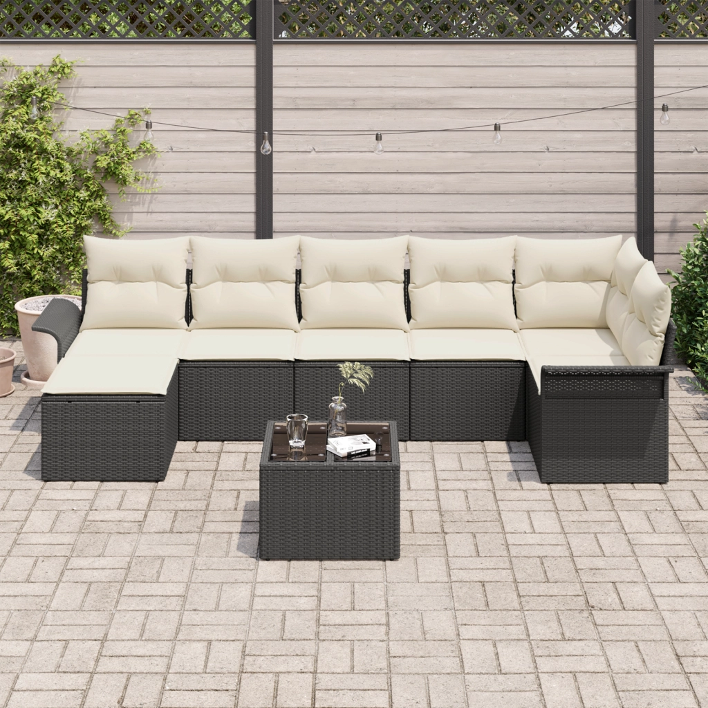 Set di Divani da Giardino a 7 Pezzi con Cuscini Marrone Polirattan