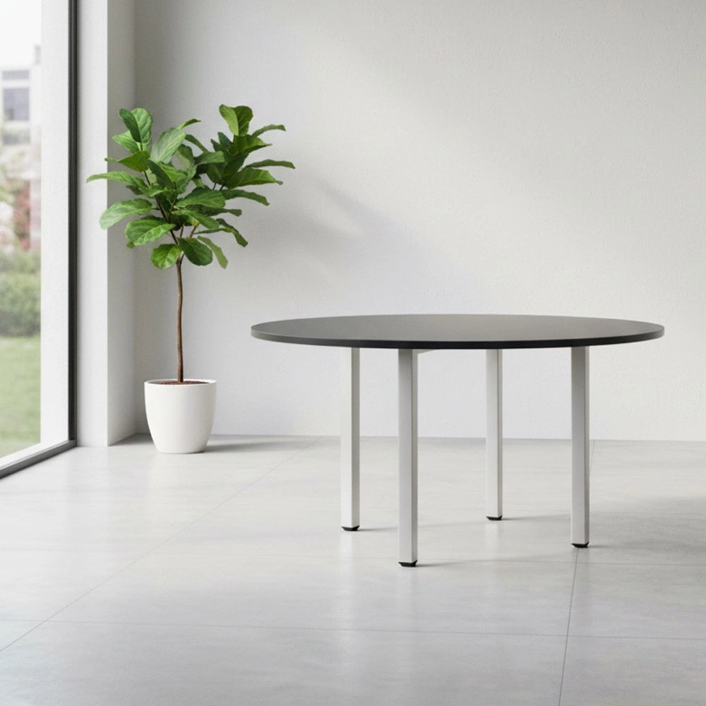 Tavolo Rotondo Leccino 90x90 con Gambe Regolabili in Altezza – Antracite Satinato e Alluminio