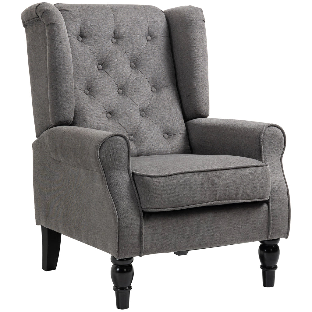 Poltrona Relax Grigio Tessuto con Gambe Legno e Cuscini Sfoderabili ¨C zephmum ¨C 74x86x102 cm