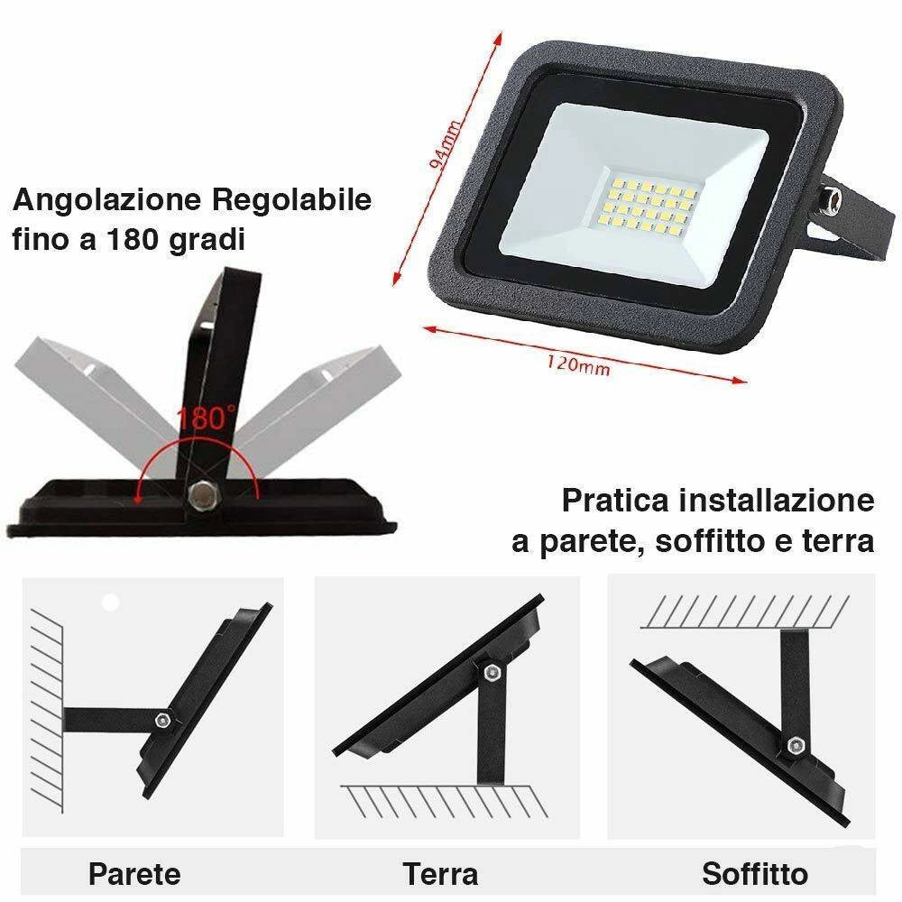 Trade Shop - Faro Led 20w Luce Alta Luminosita 1650lm Faretto Esterno Slim Bianco Freddo Ip65 -