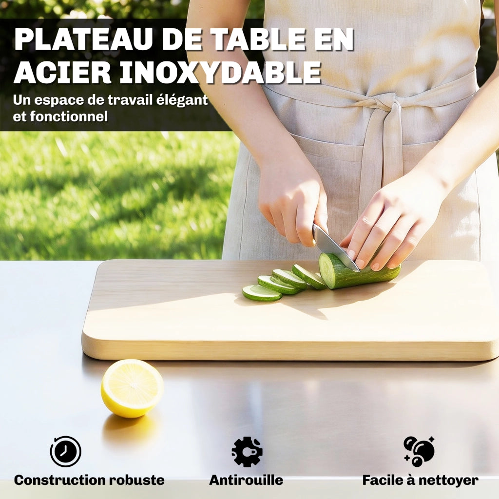 Carrello Barbecue con Piano Lavoro ¨C zephmum ¨C Argento Acciaio Inox 85x60x92cm