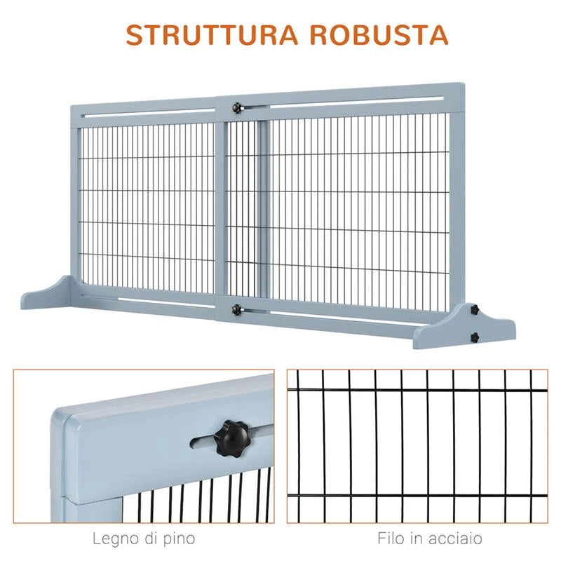 CANCELLINO PER CANI ESTENSIBILE DA INTERNO IN LEGNO E ACCIAIO, 104-183X36X69CM, BLU