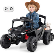 Macchina Elettrica per Bambini UTV con Rimorchio Staccabile, 12V Trattore con Telecomando, Sospensioni a Molla, Luci e Musica, Veicolo Elettrico per Bambini 3+ Anni (Nero)
