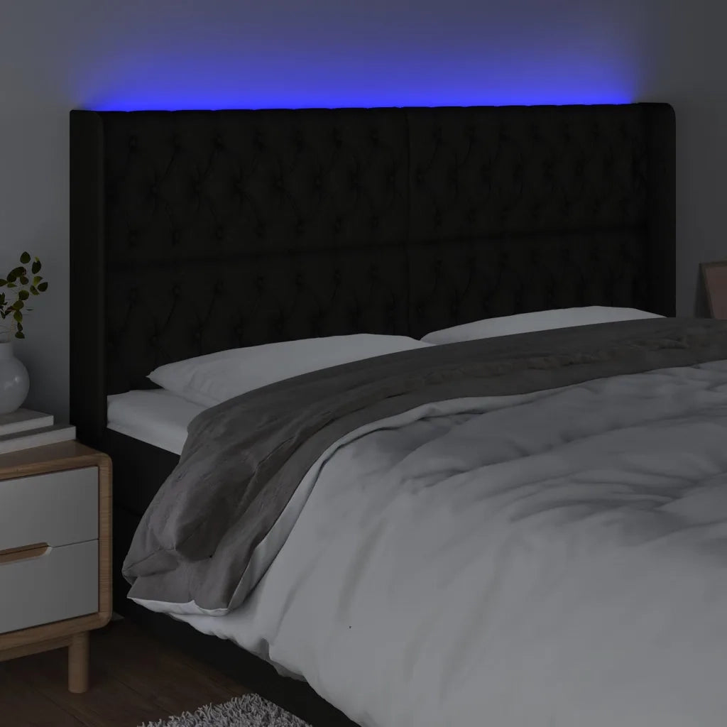 Testiera a LED Nera 183x16x118/128 cm in Tessuto 3124400