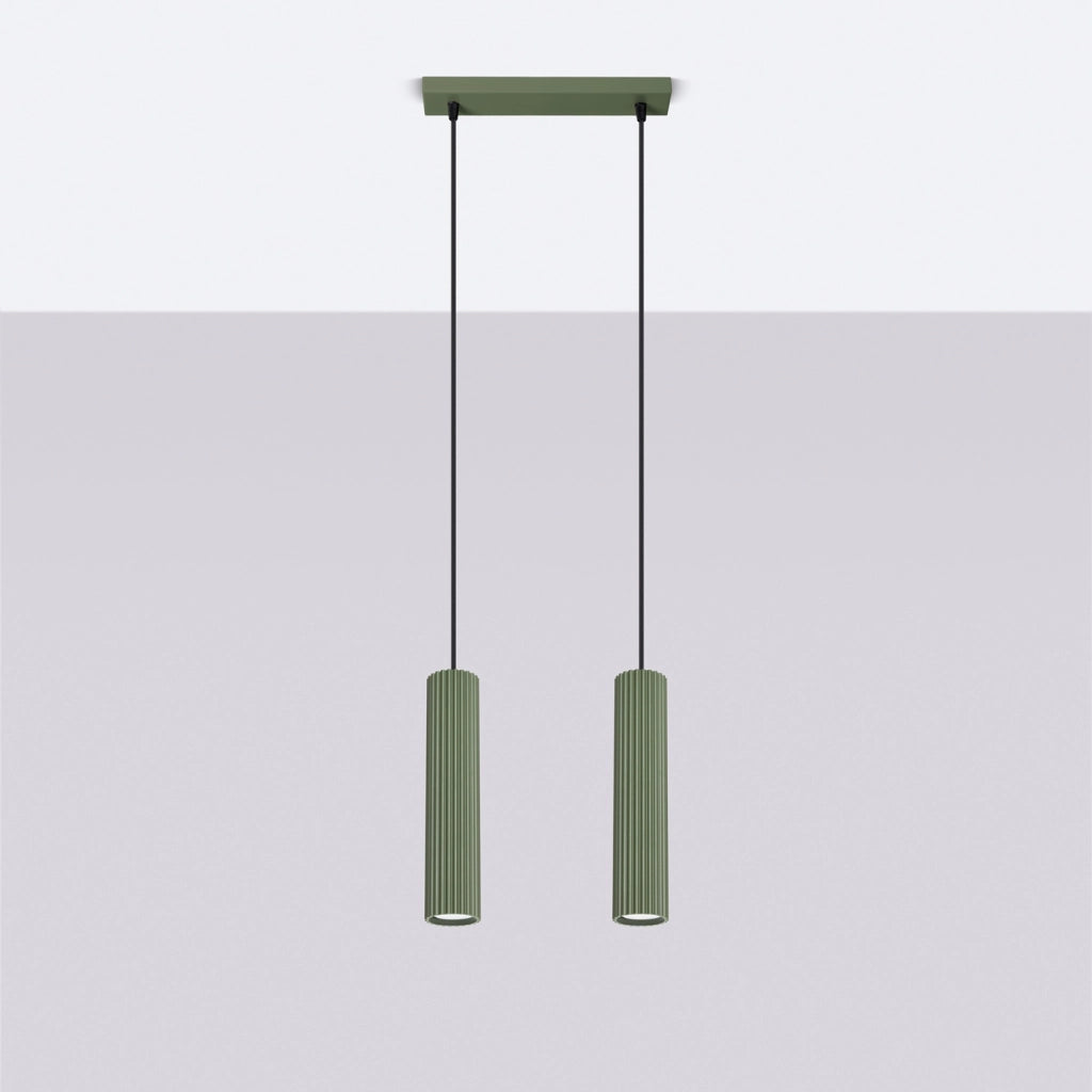 Lampada a sospensione GRAVIO barra verde oliva nera 2xGU10