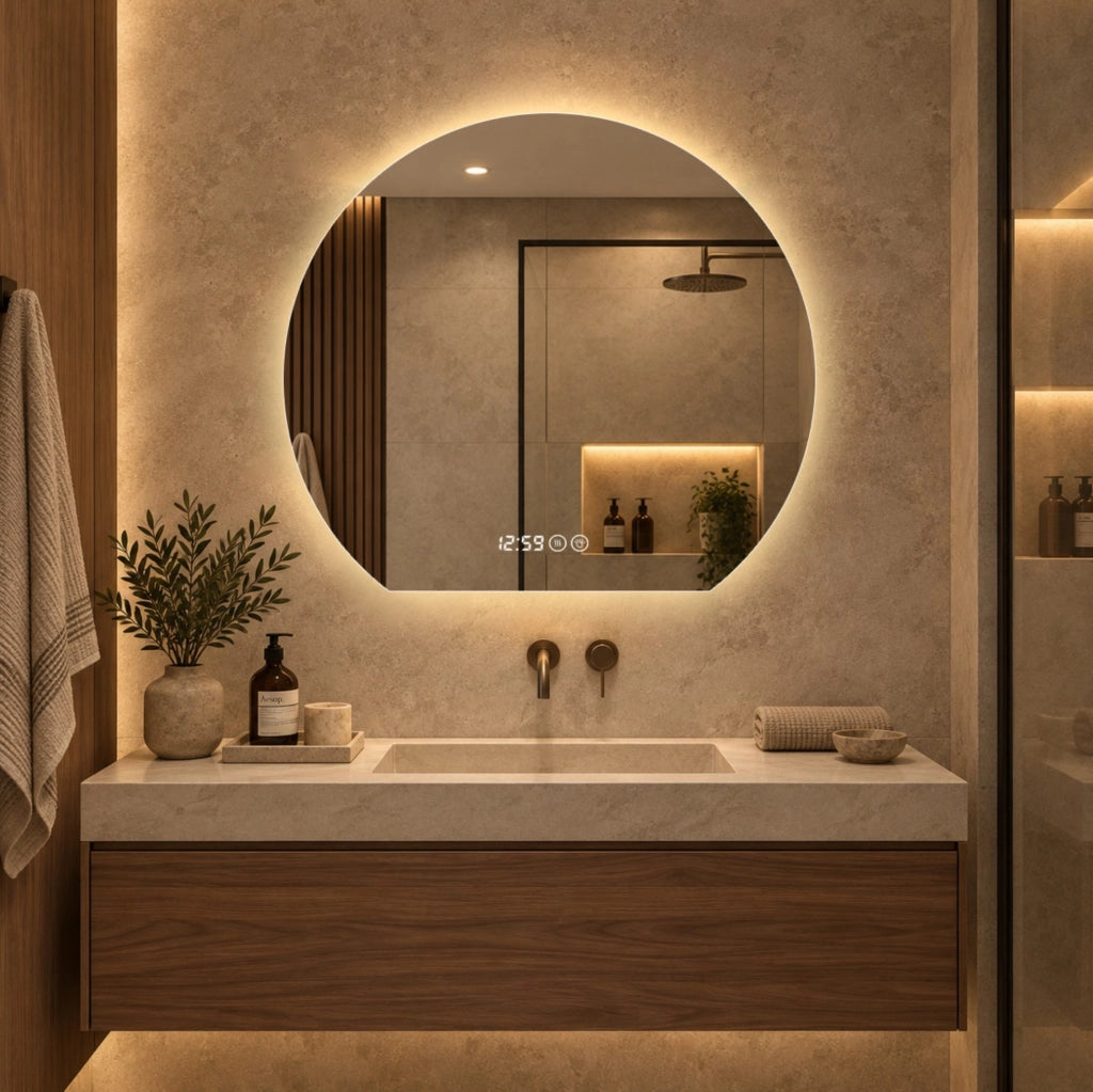 Specchio bagno LED 80 cm argento; vetro 5 mm antiappannamento