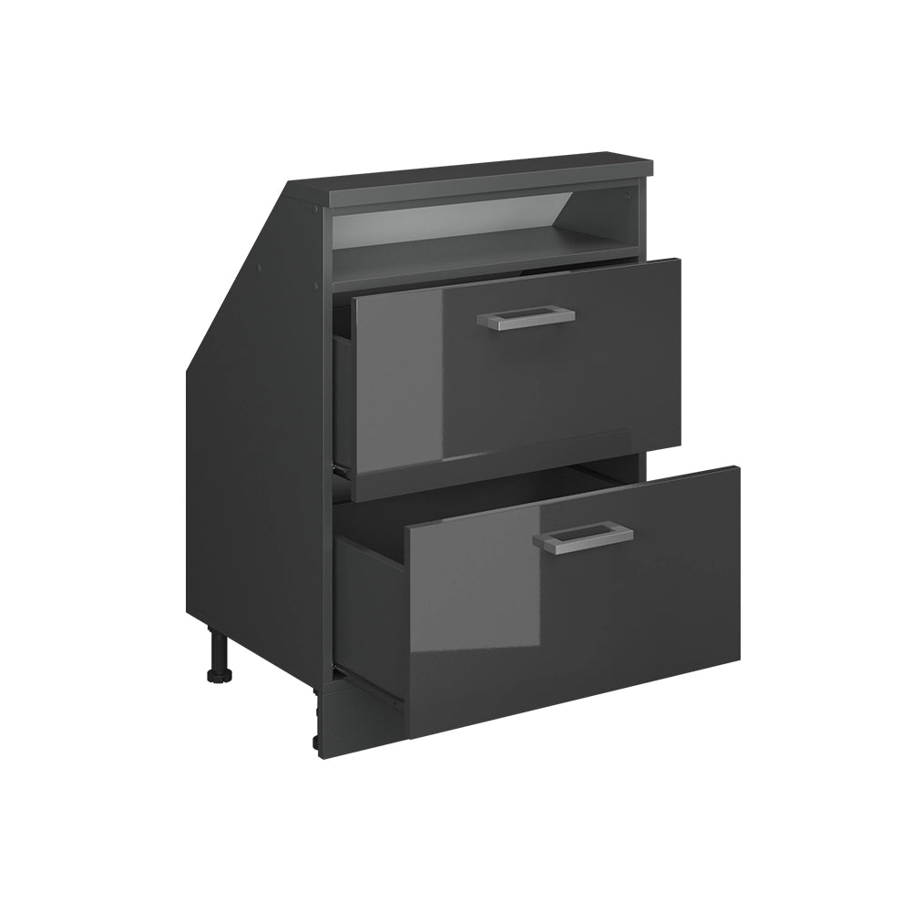 Mobile cucina sottotetto R-Line Antracite lucido/Antracite 60 cm con 2 cassetti Vicco