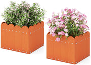 Set di 2 Fioriere Quadrate, Aiuola Rialzata in HDPE Resistente alle Intemperie con Aperture di Drenaggio, Letto Rialzato per Verdure, Fiori e Frutta per Giardino e Balcone (Arancione)