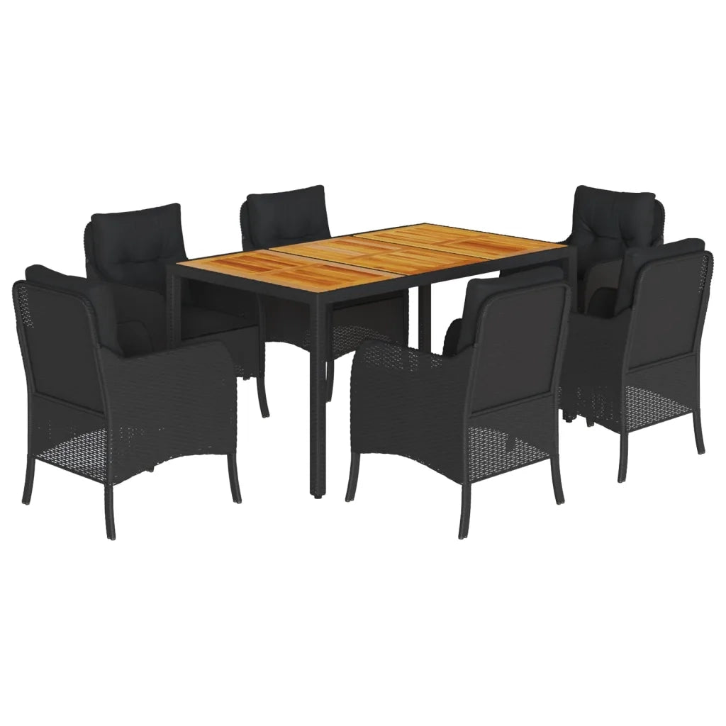 Set da Pranzo da Giardino 7 pz Nero con Cuscini in Polyrattan 3211869
