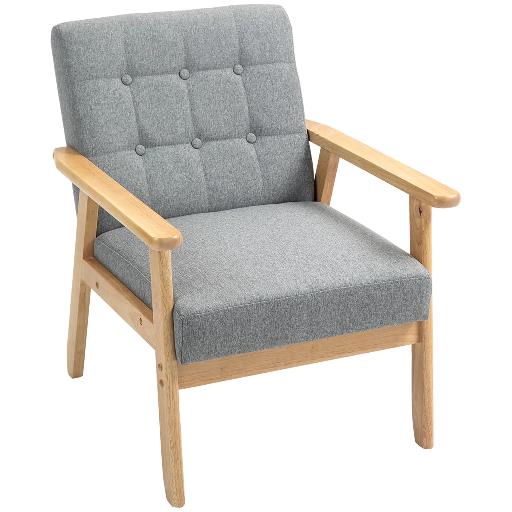 Poltrona in Lino con Braccioli e Struttura in Legno ¨C Zephmum ¨C Grigio Chiaro 130 kg