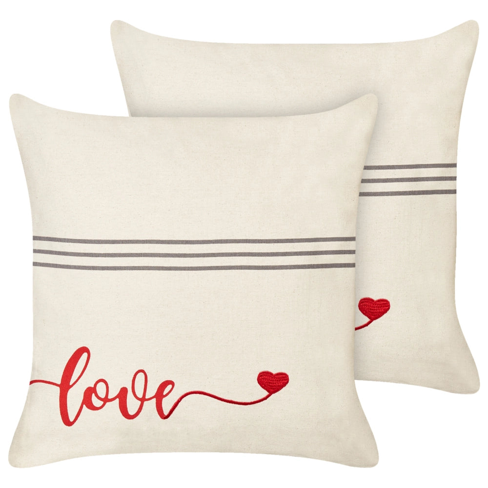 Set di 2 cuscini decorativi in cotone beige 45 x 45 cm sfoderabili Quadrato Accessori decorativi moderni