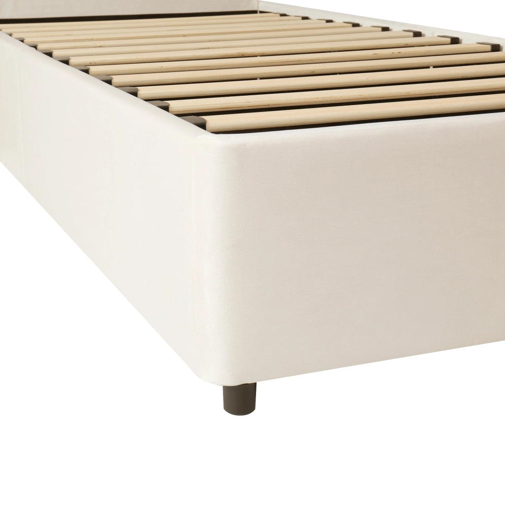 Letto singolo imbottito per bambini 90x200 cm con contenitore idraulico, rete a doghe inclusa, velluto beige