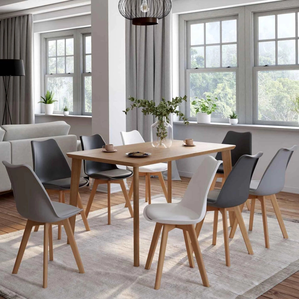 Set di 8 sedie scandinave SARA colore misto bianco x2, grigio chiaro x2, grigio scuro x2, nero x2