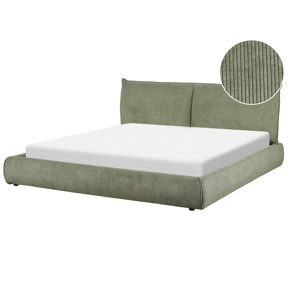 Letto ad acqua EU King Size Verde Oliva Velluto a Coste 180 x 200 cm con materasso con spessa testata imbottita e pediera Camera da letto in stile moderno