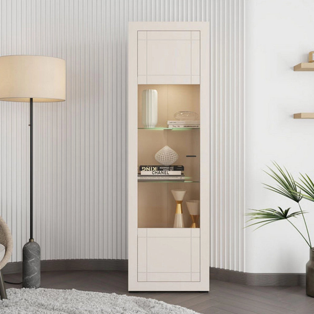 Mobile Espositore Palena, Vetrina 4 Ripiani, 58x35x194h cm Beige