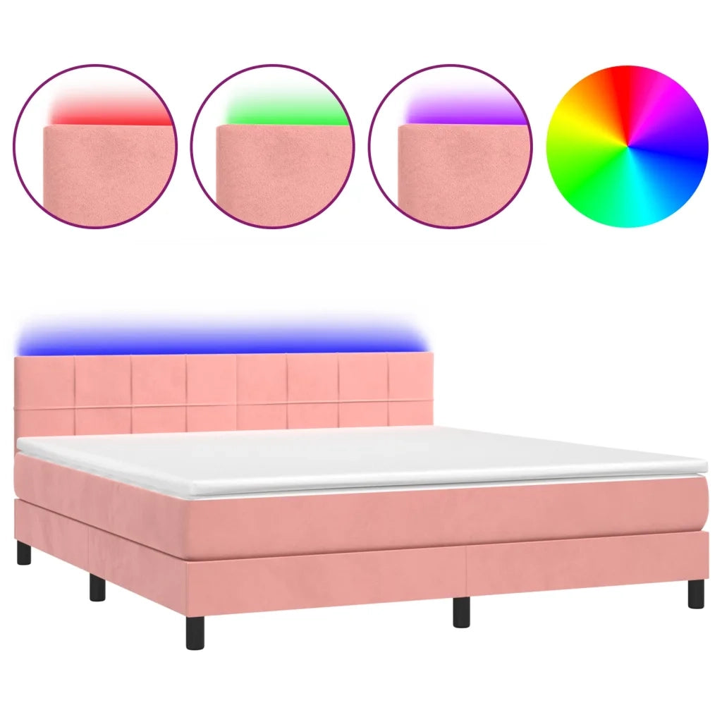 Letto a Molle con Materasso e LED Rosa 160x200 cm in Velluto cod mxl 66141