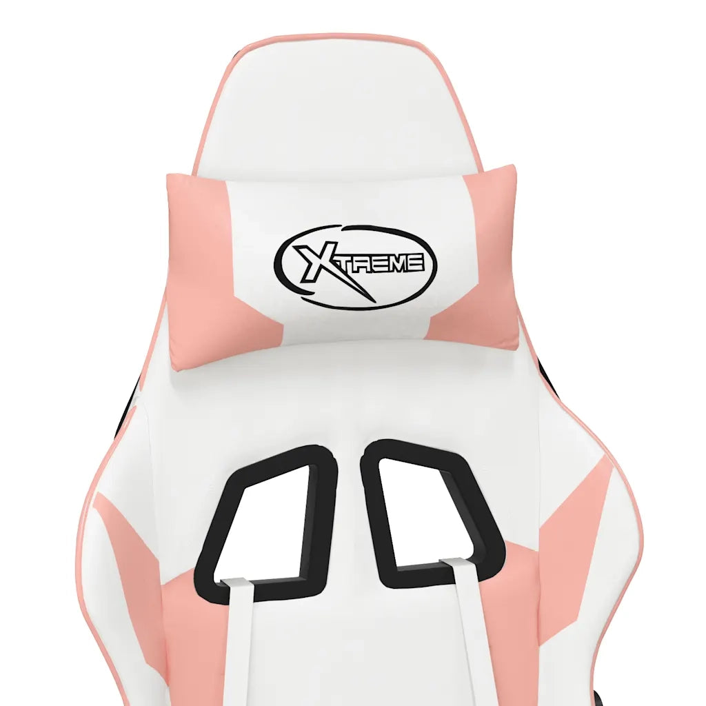 Sedia da Gaming | Sedia da e-sports Massaggio Poggiapiedi Bianco e Rosa Similpelle