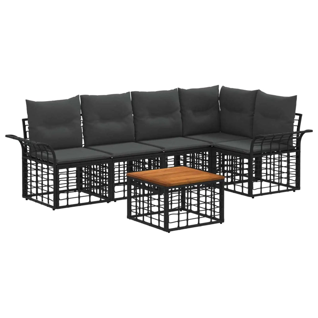 Set di divani da esterno 6 pcs Nero e Grigio scuro Poliestere