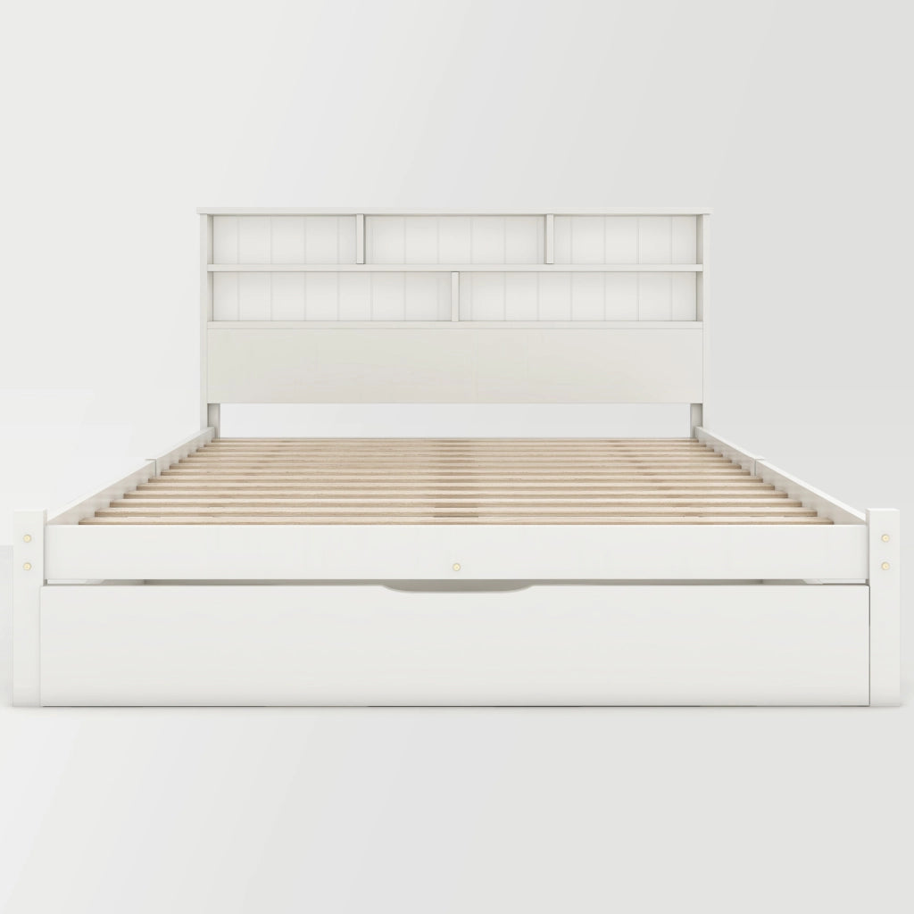 Letto in Legno Massello con Cassetti e Rete a Doghe ¨C MINIMAL ¨C Bianco 140x200