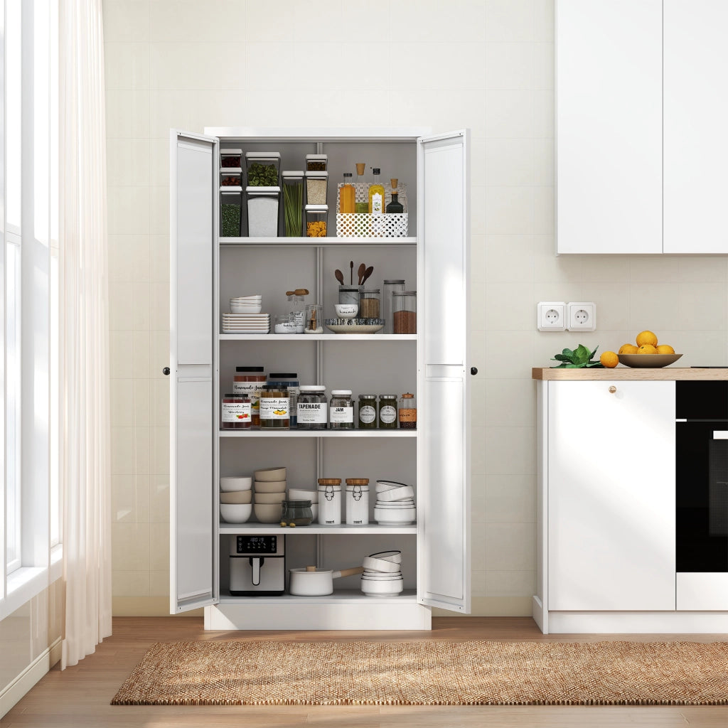 Dispensa alta in metallo con 4 ripiani regolabili chiusura magnetica per cucina e soggiorno bianca 70 × 35 × 155 cm