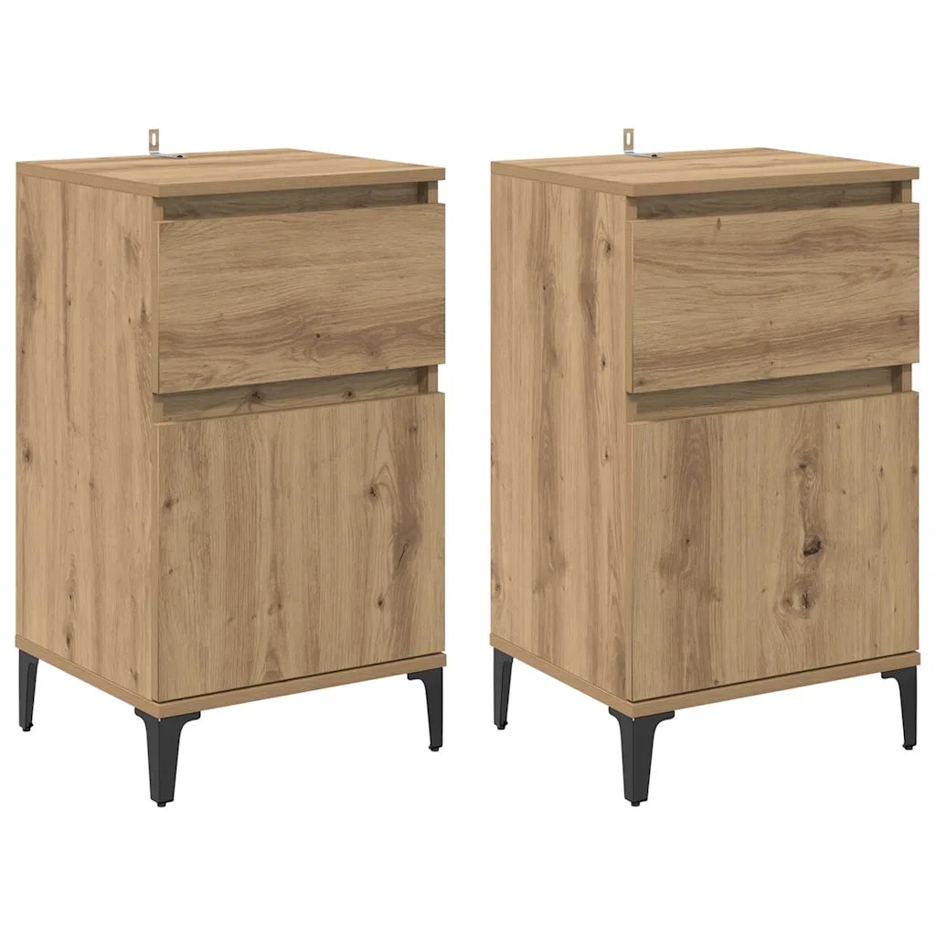 Set di 2 Comodini | Armadio da Notte | Mobiletto da notte Rovere artigianale 40 x 35 x 70 cm