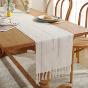 Tavolo da pranzo a quadri con pennelli - Tavolo da pranzo a quadri con bordo decorato con pennelli - Tavolo da pranzo bohemien a quadri con pennelli - Dimensioni 33x275cm
