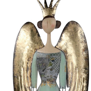 Angelo metallo con cuore oro e bianco cm 24,7x10,2xh88,2