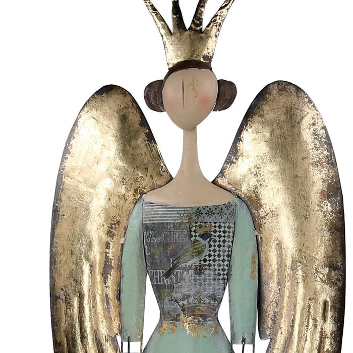 Angelo metallo con cuore oro e bianco cm 24,7x10,2xh88,2