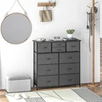 Cassettiera 10 Cassetti Moderna in Tessuto non Tessuto, Acciaio e MDF, 100x30x100 cm, Nera