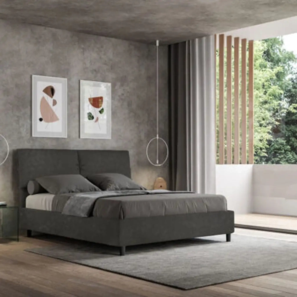 Letto matrimoniale con rete imbottito 160x190 microfibra grigio Mados