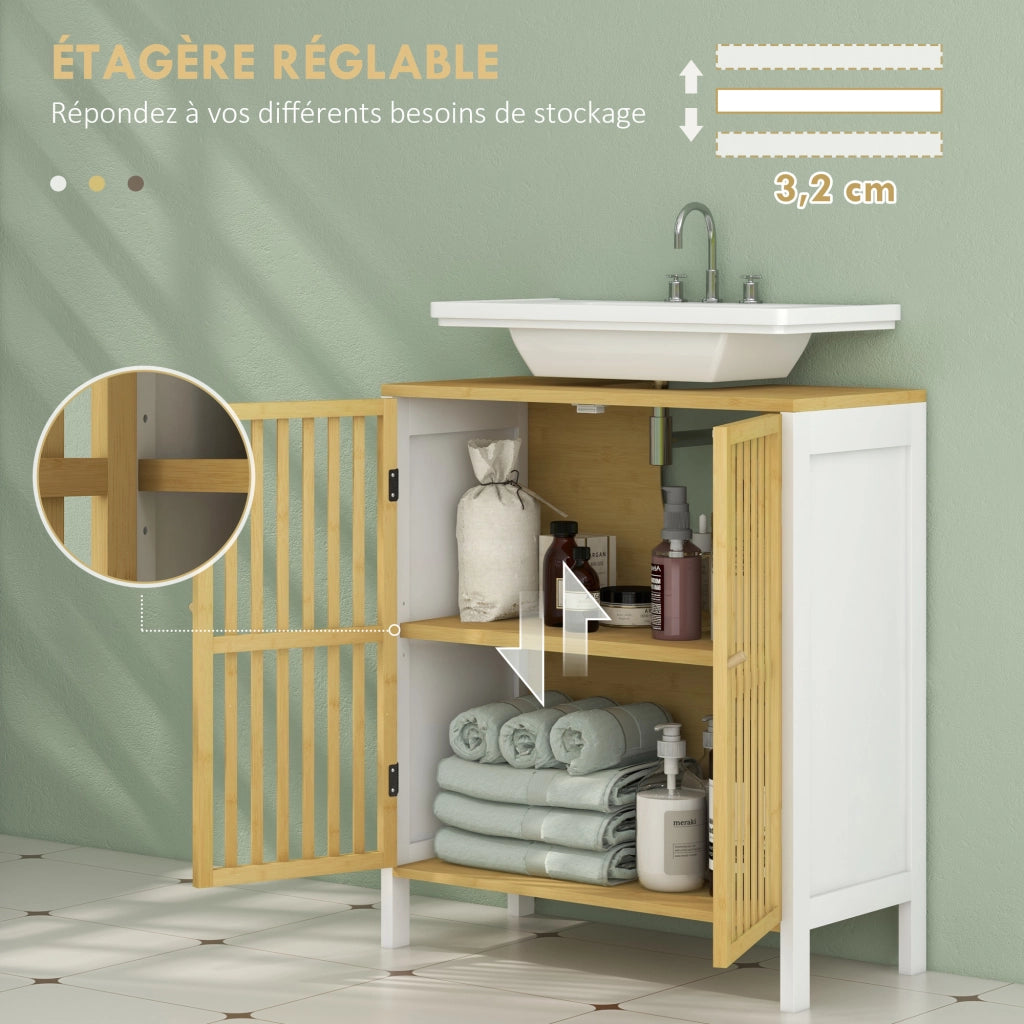 Mobile Sottolavabo 2 Ante con Ripiano Regolabile ¨C zephmum ¨C 60x30x70 cm MDF e Bamb¨´
